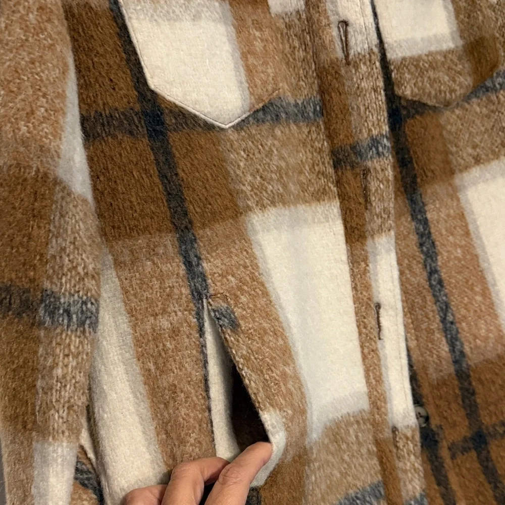 Avec Les Filles Tan and White Plaid Utility Jacket - Picture 7 of 13